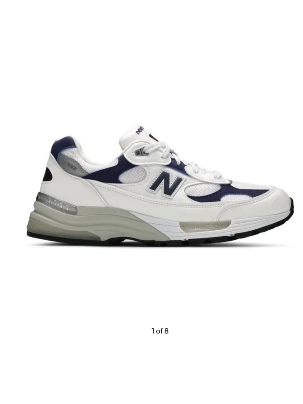 New Balance 992 White and Navy Sneakers
